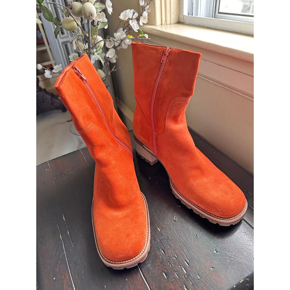 Gianni Bini Banner814 Orange Suede Lug Sole Ankle Boots Women 9.5 M